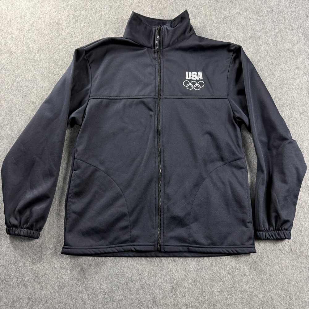 Mens United States Olympic Committee USA Track Jacket Black Size M Made in USA